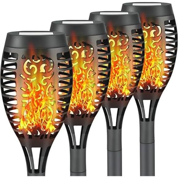 Led Solar Torch Light Flickering Flame Outdoor Waterproof Halloween Decorations - Picture 7 of 7